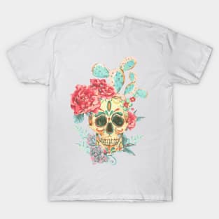 vintage skull roses cactus T-Shirt